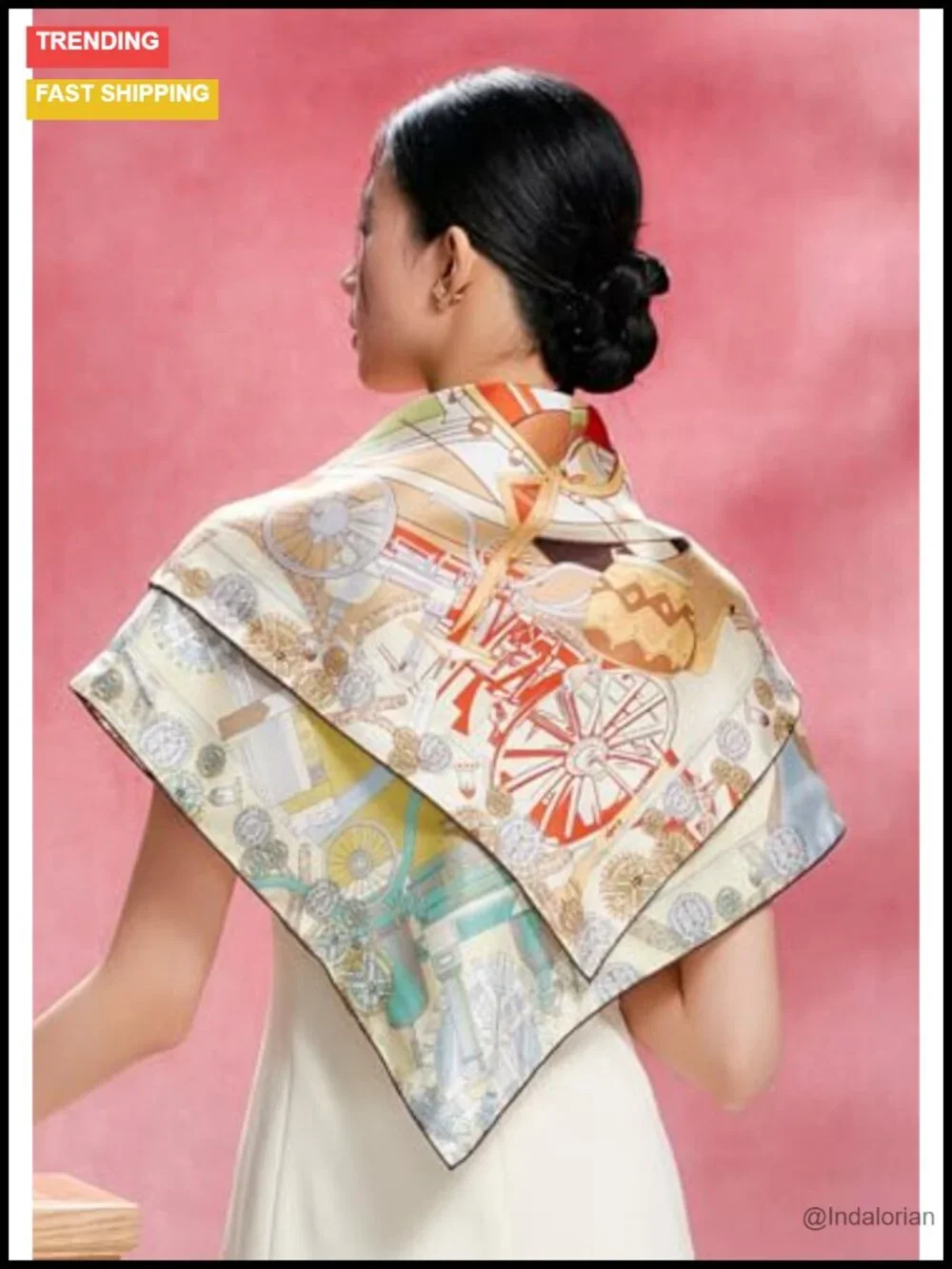 100% Silk Twill Scarf - 35x35 Large Double-Sided Hand Rolled